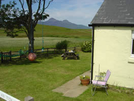 The fenced front garden